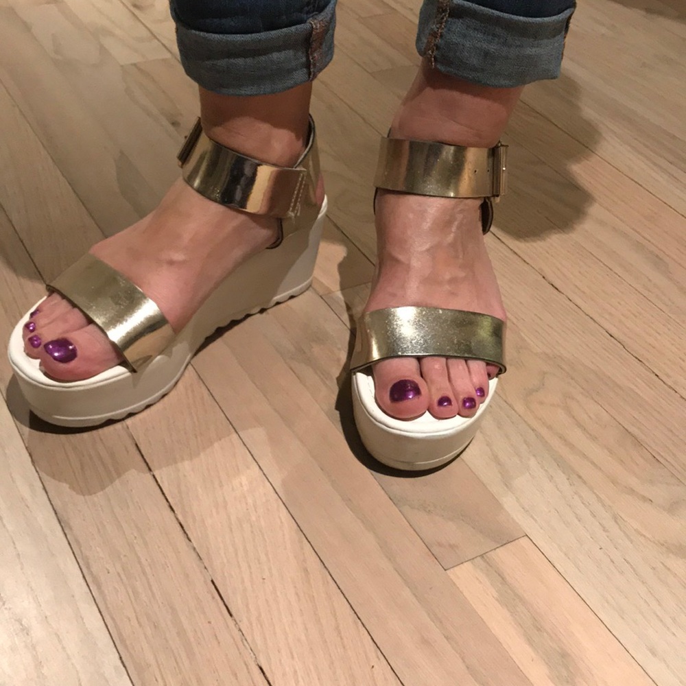 Gold and white platform sandals